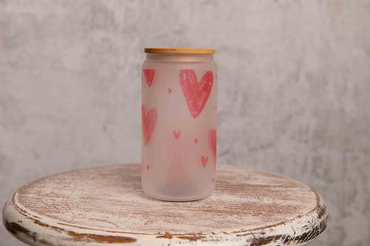 Drawn Hearts Glass Can